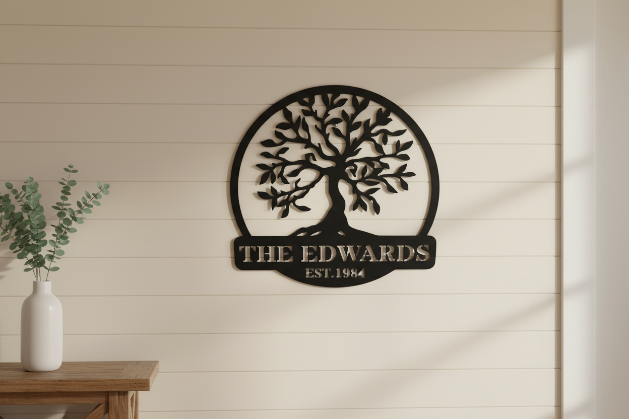 Family Tree Metal Sign Close-Up Mockup