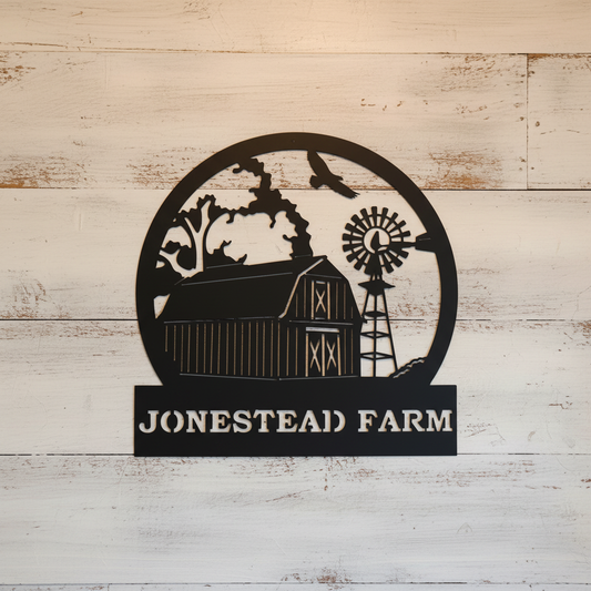 Jonestead Farm Sign Square On Farmhouse Wall